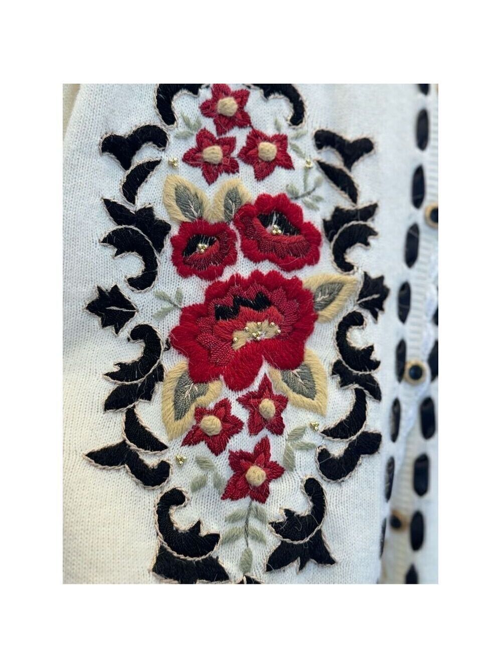 Jantzen classics size large black cream satin red embroidery Vintage - Picture 16 of 16
